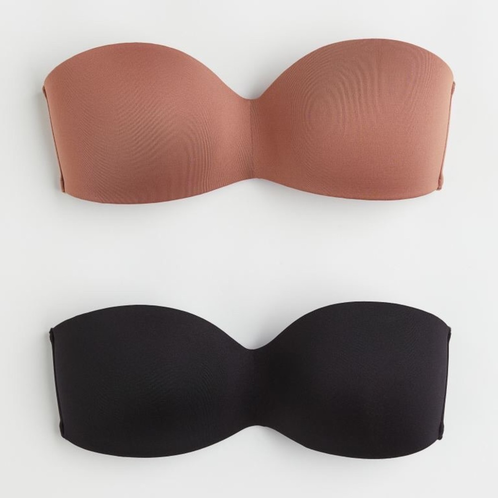 NWT H&M 2-pack Soft-cup Bandeau Bras Black and Brown